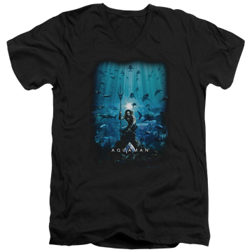 Black men's v-neck t-shirt with Aquaman Movie Poster graphic