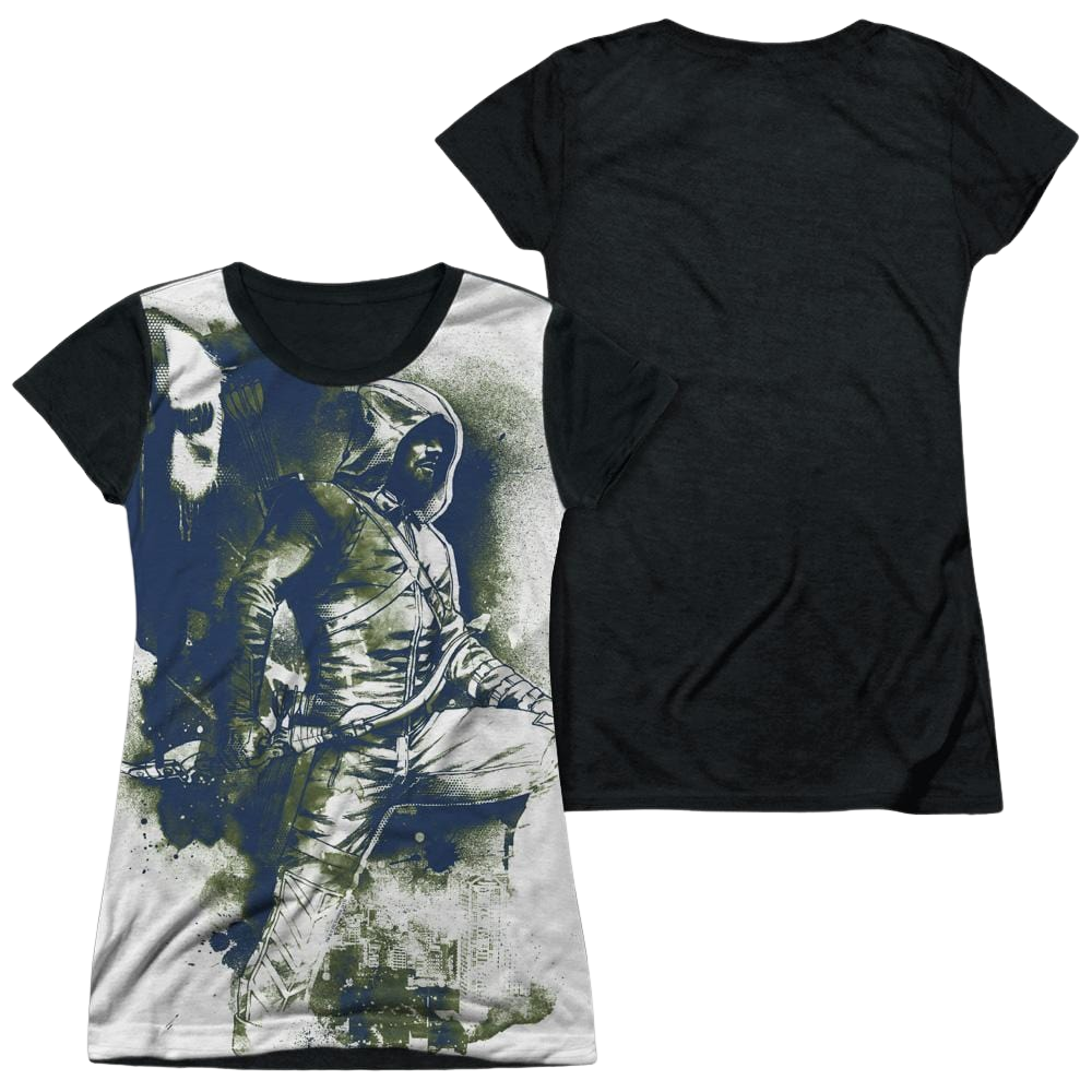 Arrow Spray Paint - Juniors Black Back T-Shirt Green Arrow