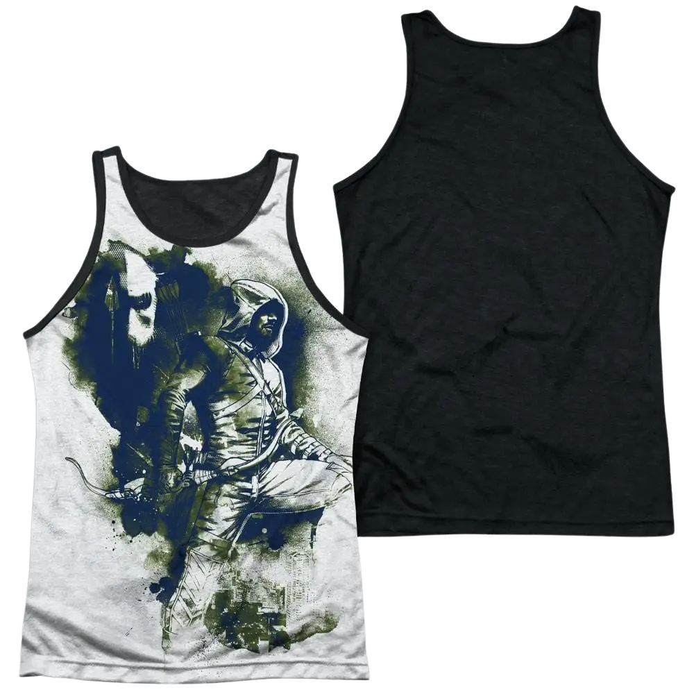 Arrow Spray Paint Men's Black Back Tank Green Arrow