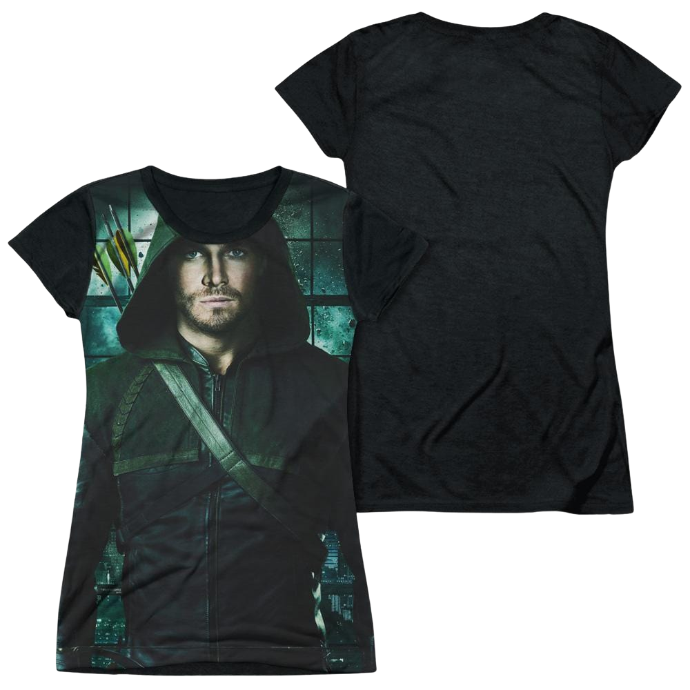 Arrow Two Sides - Juniors Black Back T-Shirt Juniors Black Back T-Shirt Green Arrow