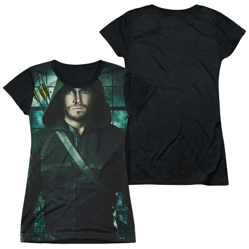 Arrow Two Sides - Juniors Black Back T-Shirt Green Arrow