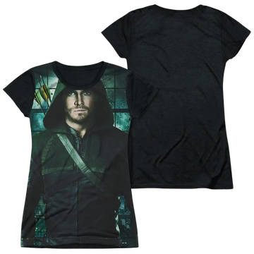 Arrow Two Sides - Juniors Black Back T-Shirt Green Arrow