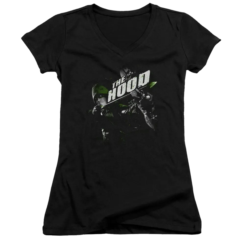 Arrow Take Aim - Juniors V-Neck T-Shirt Green Arrow