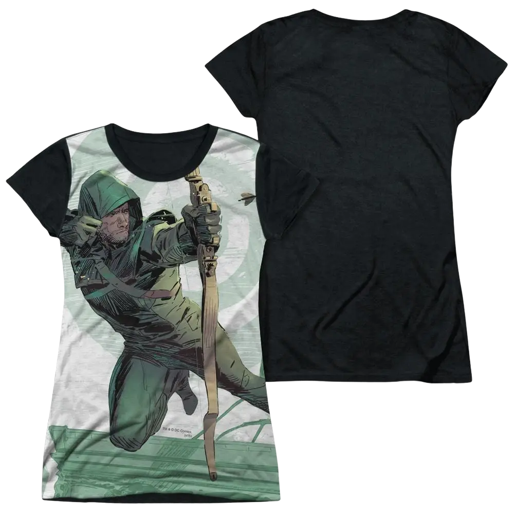 Arrow City Bullseye - Juniors Black Back T-Shirt Green Arrow