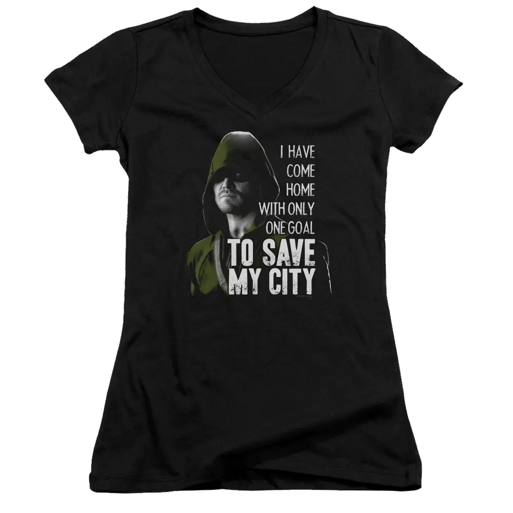 Arrow Save My City - Juniors V-Neck T-Shirt Green Arrow