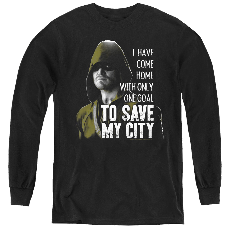 Arrow The Television Series Save My City - Youth Long Sleeve T-Shirt Youth Long Sleeve T-Shirt Green Arrow