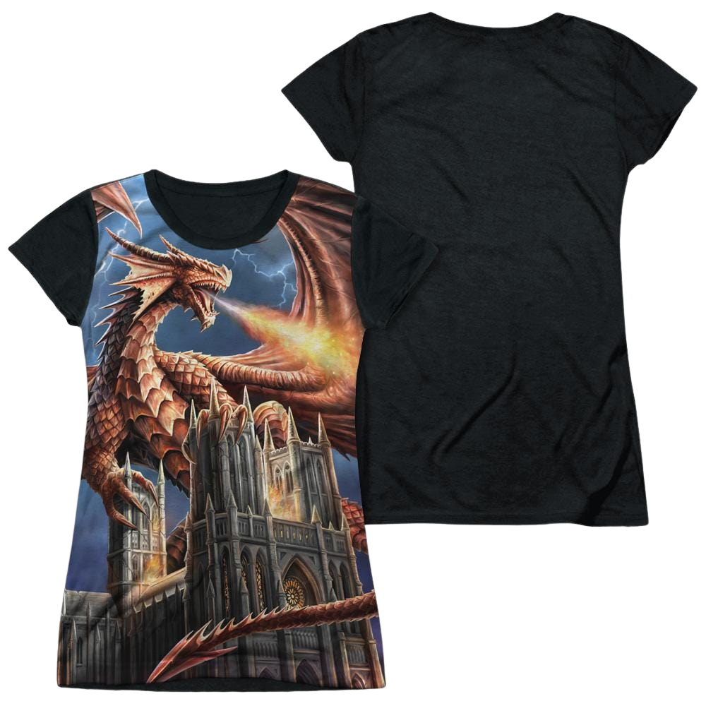 Anne Stokes Dragons Fury - Juniors Black Back T-Shirt Anne Stokes