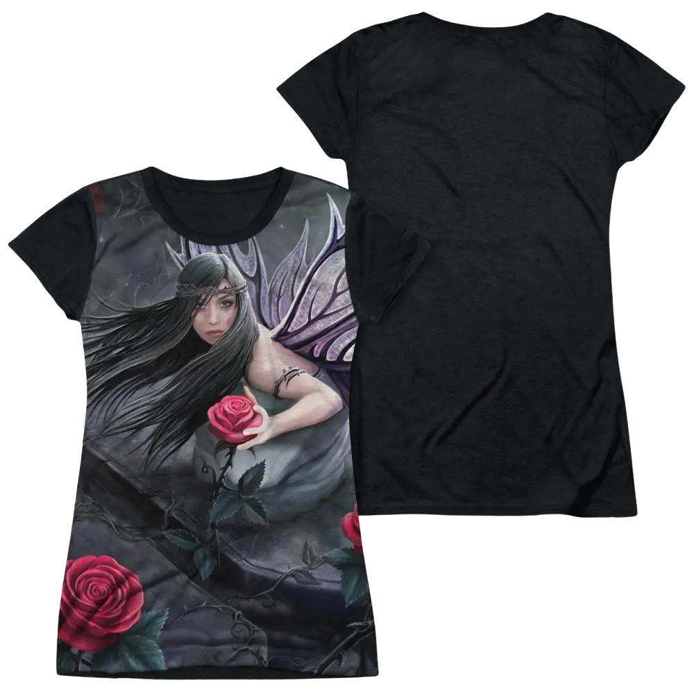 Anne Stokes Rose Fairy - Juniors Black Back T-Shirt Anne Stokes