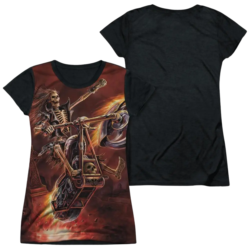 Anne Stokes Hellrider - Juniors Black Back T-Shirt Anne Stokes