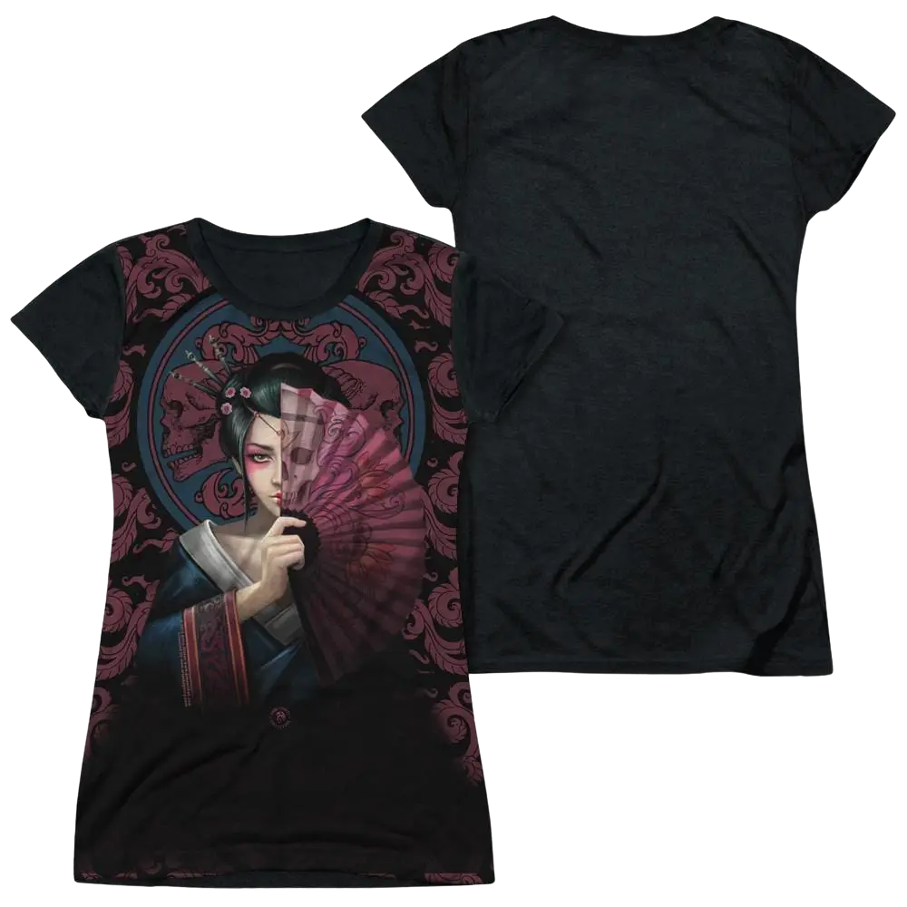 Anne Stokes Geisha Skull - Juniors Black Back T-Shirt Anne Stokes