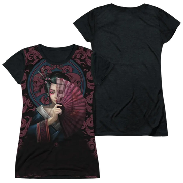 Anne Stokes Geisha Skull - Juniors Black Back T-Shirt Anne Stokes