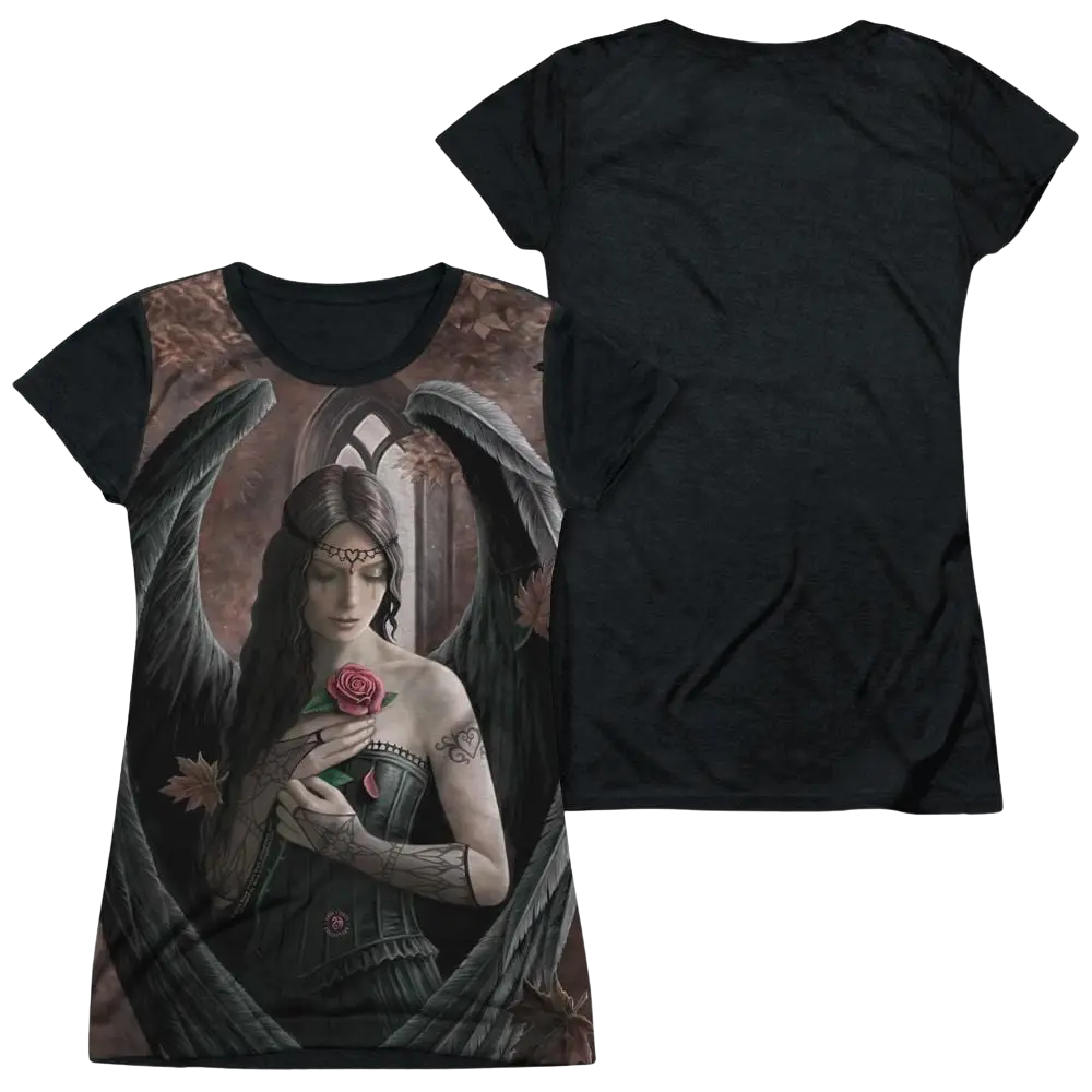 Anne Stokes Angel Rose - Juniors Black Back T-Shirt Anne Stokes