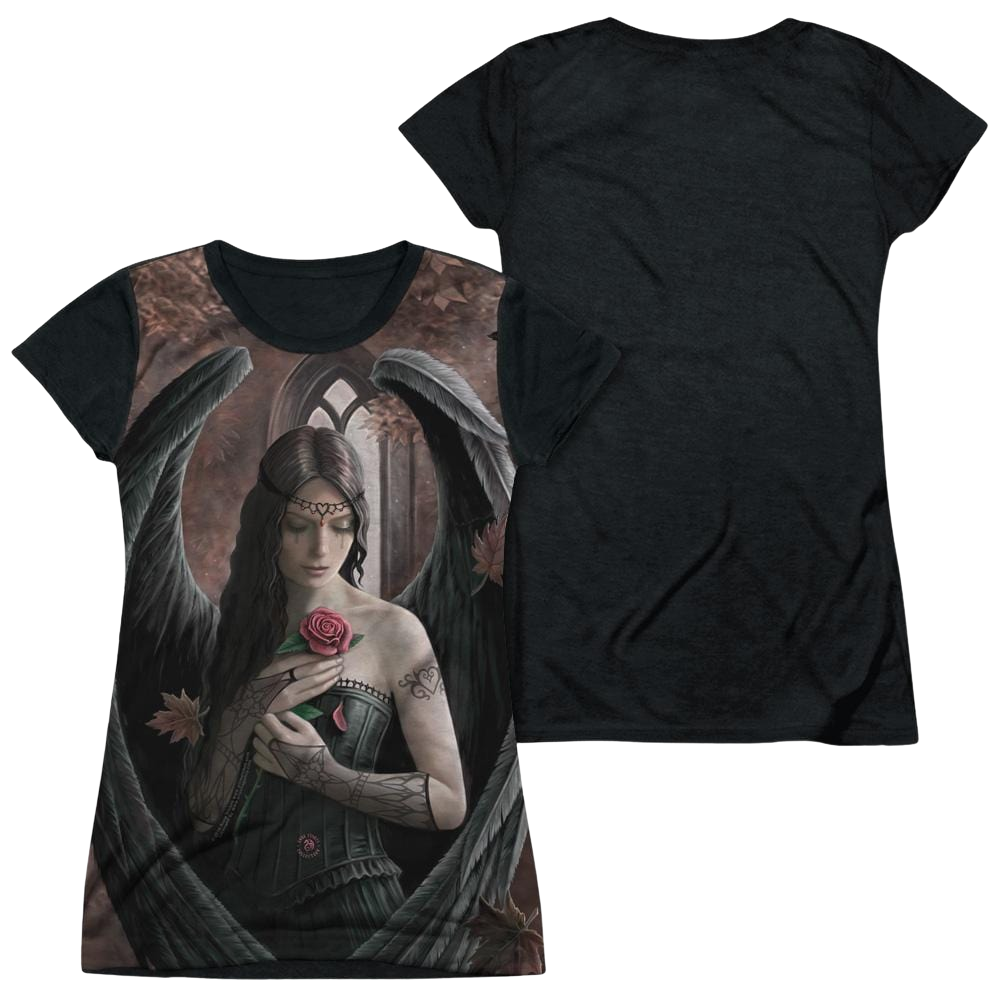 Anne Stokes Angel Rose - Juniors Black Back T-Shirt Juniors Black Back T-Shirt Anne Stokes