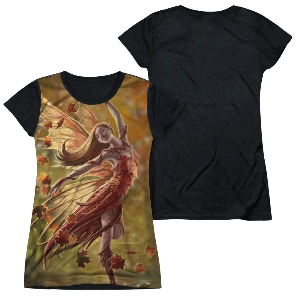 Anne Stokes Autumn Fairy - Juniors Black Back T-Shirt Anne Stokes