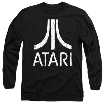 Black men's long sleeve t-shirt with Atari Rough Logo graphic