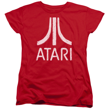 Red women's t-shirt with Atari Rough Logo graphic