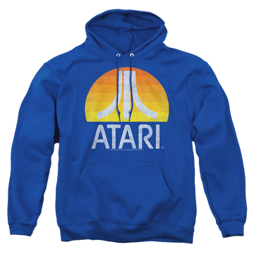 Royal pullover hoodie with Atari Sunrise Eroded graphic