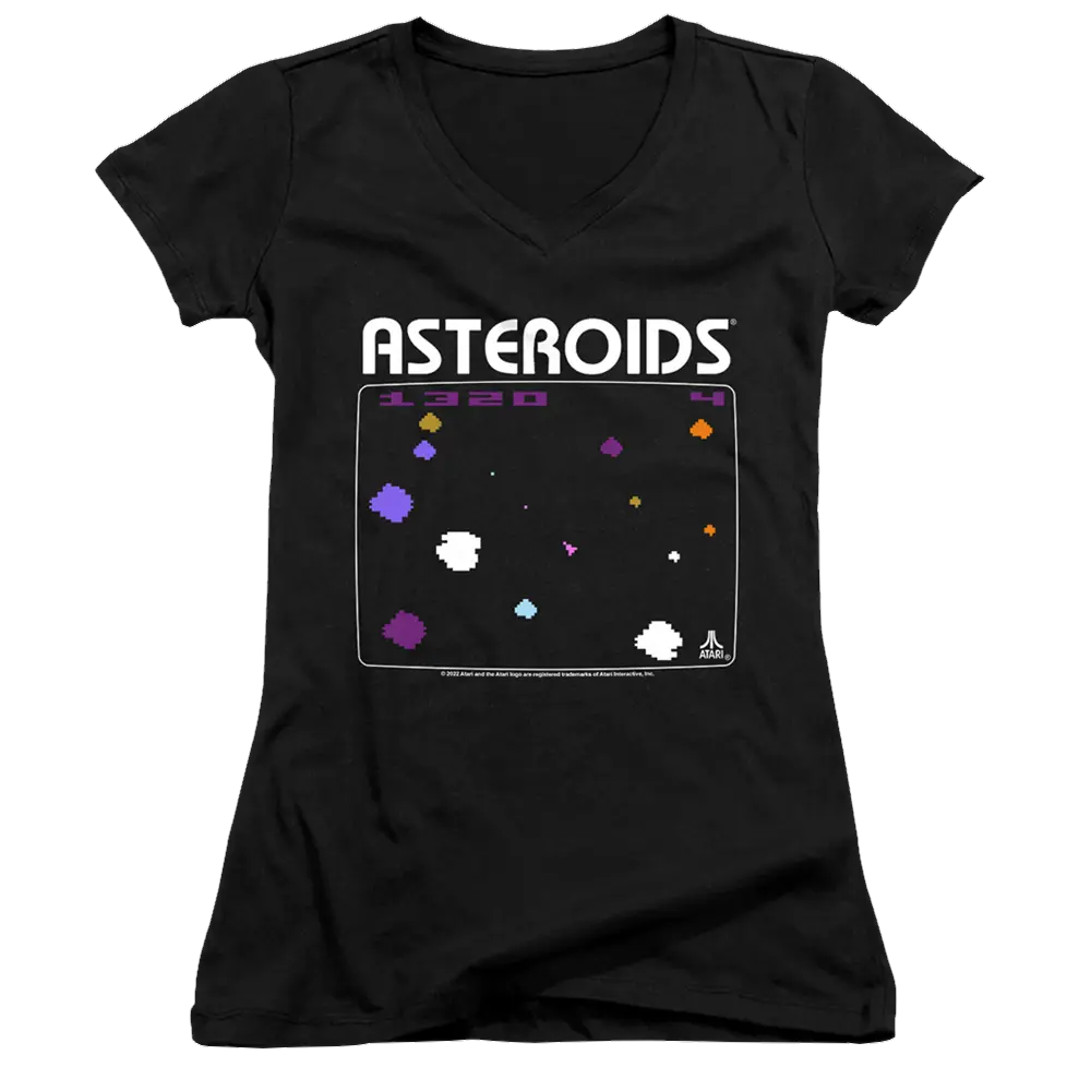 Atari Asteroids Screen - Juniors V-Neck T-Shirt Atari