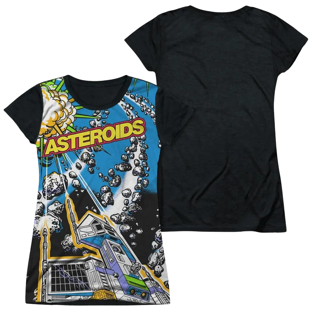 Atari Asteroids All Over - Juniors Black Back T-Shirt Atari