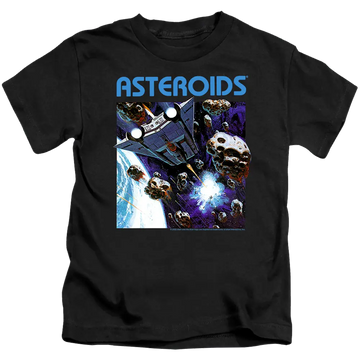 Black kid's t-shirt for ages 4 to 7 with Atari 2600 Asteroids graphic