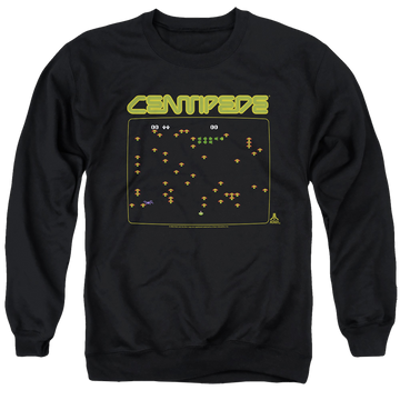 Black men's crewneck sweatshirt with Atari Centipede Screen graphic