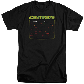 Black men's tall fit t-shirt with Atari Centipede Screen graphic