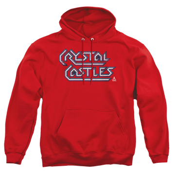Red pullover hoodie with Atari Crystal Castles Logo graphic