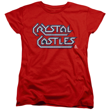 Red women's t-shirt with Atari Crystal Castles Logo graphic