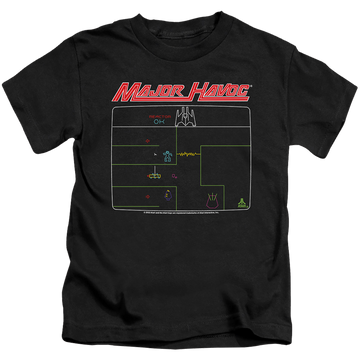 Black kid's t-shirt for ages 4 to 7 with Atari Major Havoc Screen graphic