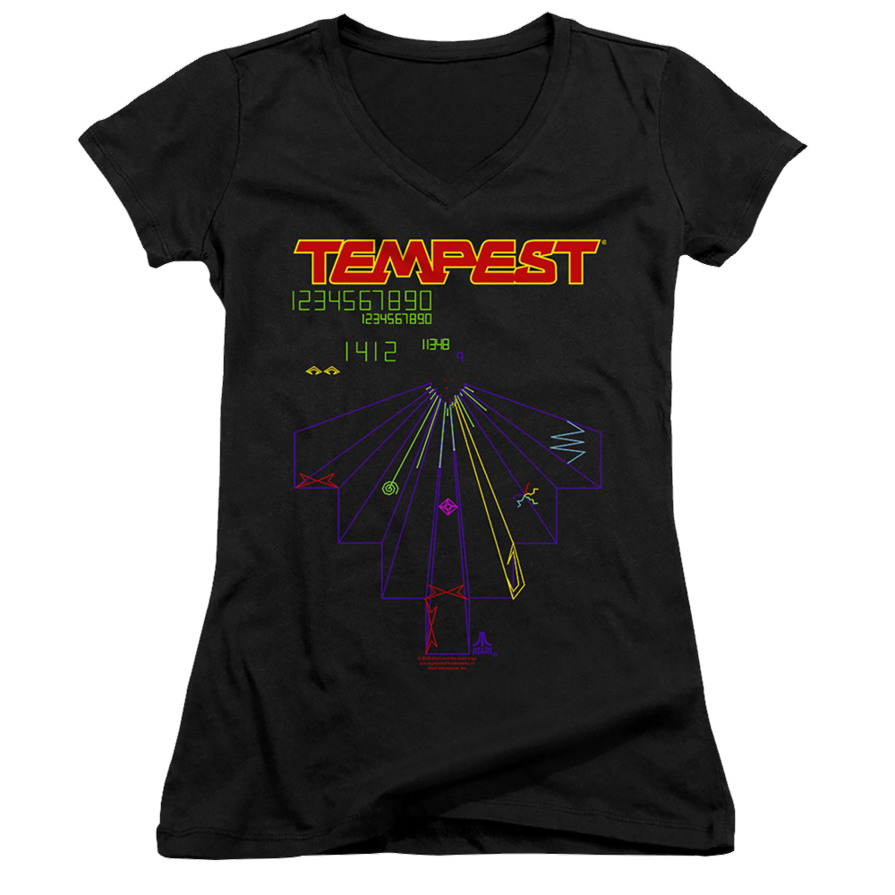 Atari Tempest Screen - Juniors V-Neck T-Shirt Juniors V-Neck T-Shirt Atari