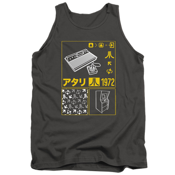 Charcoal men's tank with Atari Kanji Squares graphic