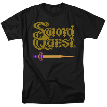 Black men's regular fit t-shirt with Atari 8 Bit Sword graphic