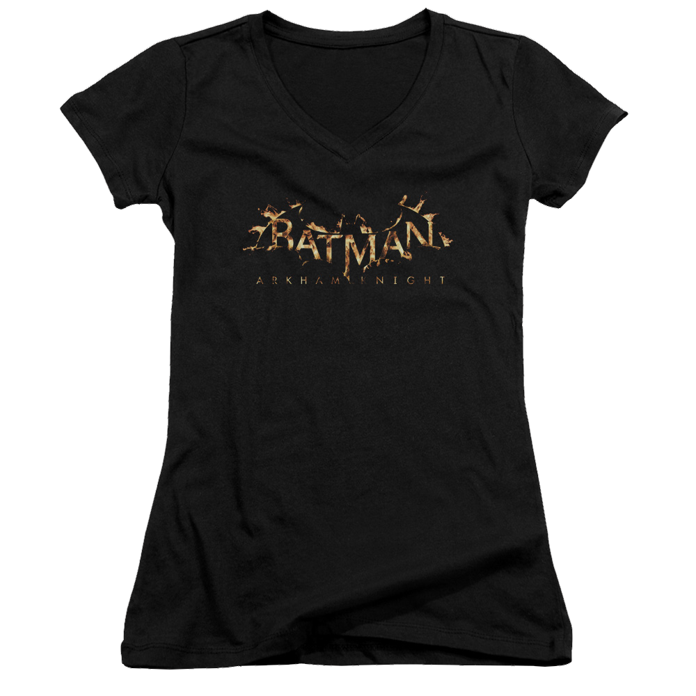 Batman - Arkham Ak Flame Logo - Juniors V-Neck T-Shirt Juniors V-Neck T-Shirt Batman