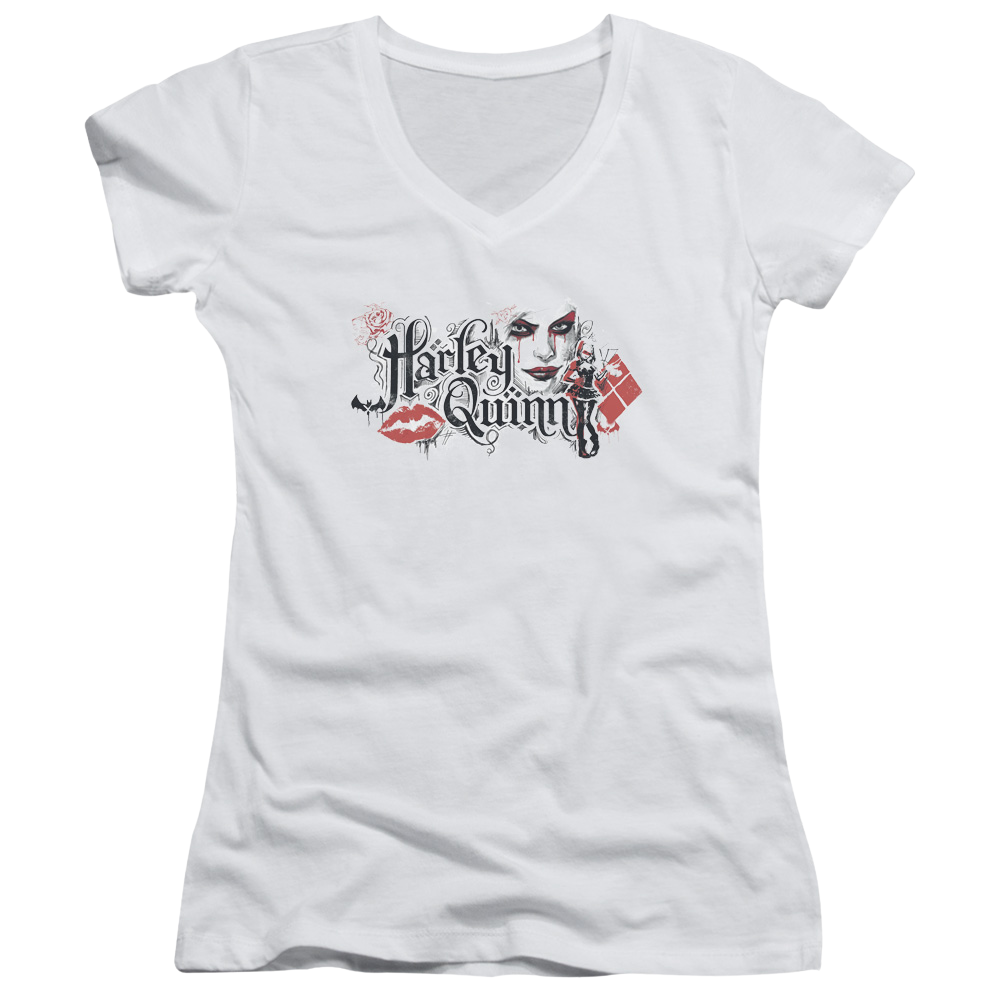Batman - Arkham Lips - Juniors V-Neck T-Shirt Juniors V-Neck T-Shirt Batman