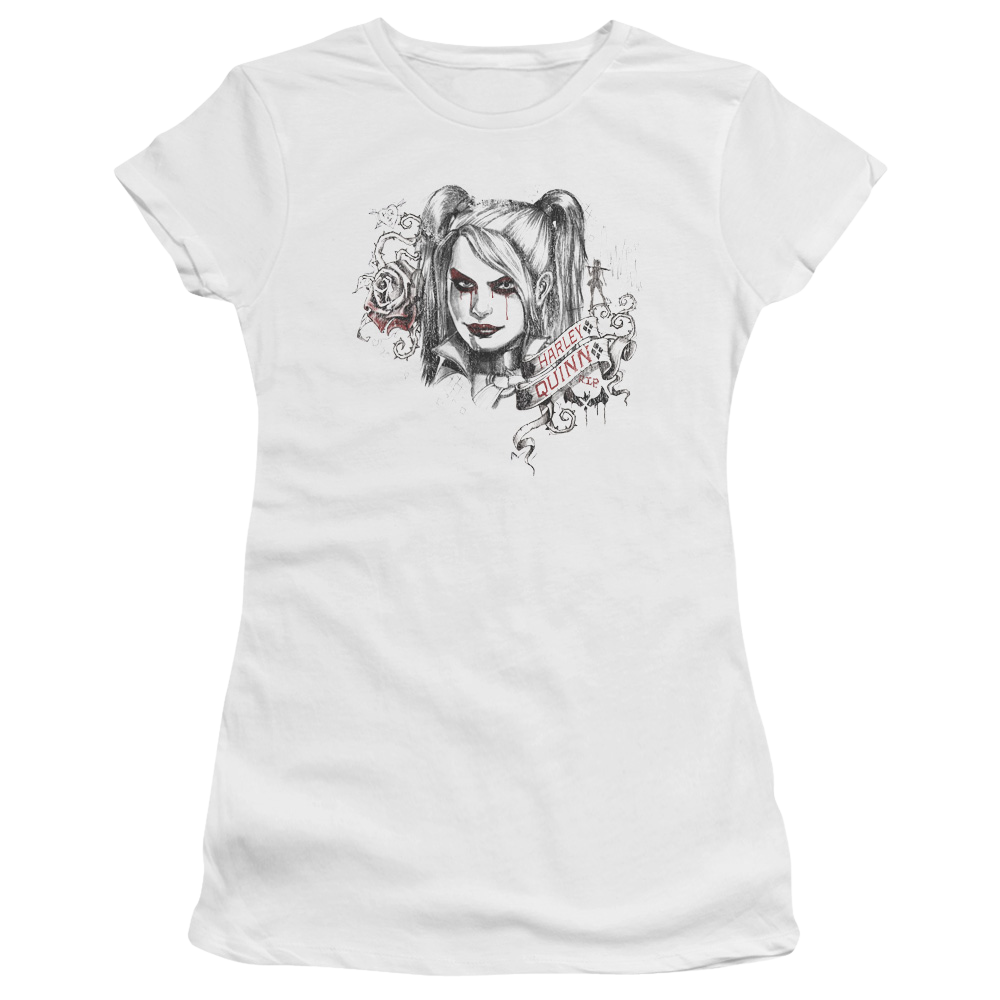Batman - Arkham Sketchy Girl - Juniors T-Shirt Juniors T-Shirt Harley Quinn