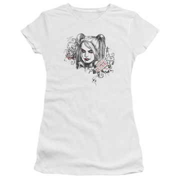 Batman - Arkham Sketchy Girl - Juniors T-Shirt Juniors T-Shirt Harley Quinn