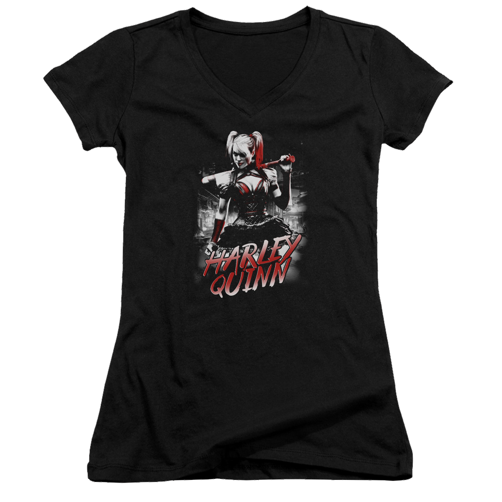 Batman - Arkham Quinn City - Juniors V-Neck T-Shirt Juniors V-Neck T-Shirt Harley Quinn