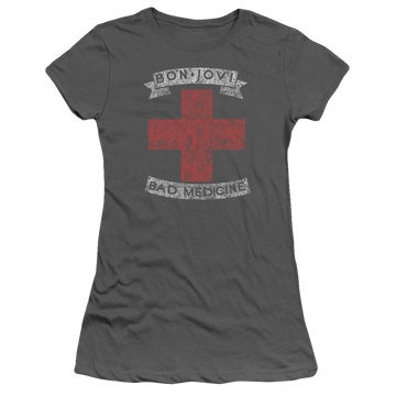 Charcoal juniors t-shirt with Bon Jovi Bad Medicine graphic