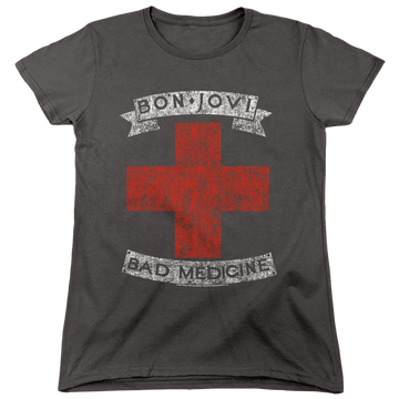 Charcoal women's t-shirt with Bon Jovi Bad Medicine graphic