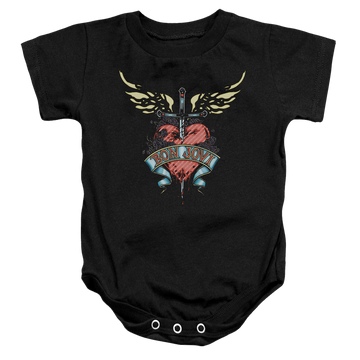 Black baby bodysuit with Bon Jovi Daggered graphic