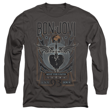 Charcoal men's long sleeve t-shirt with Bon Jovi Keep The Faith graphic