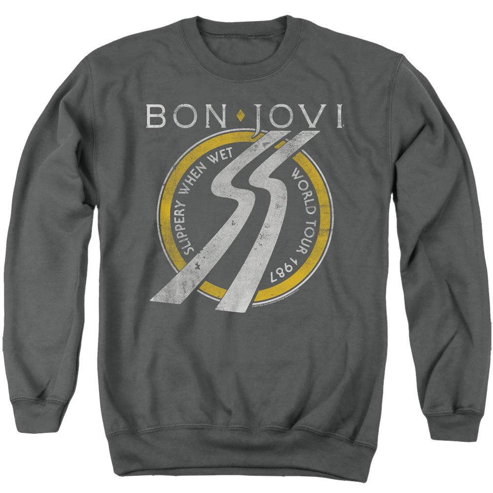 Bon Jovi Slippery When Wet World Tour - Men's Crewneck Sweatshirt Men's Crewneck Sweatshirt Bon Jovi