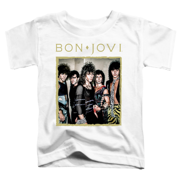 White toddler t-shirt with Bon Jovi Framed graphic