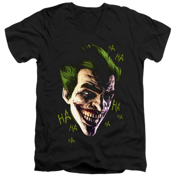 Black men's v-neck t-shirt with Joker Grim graphic