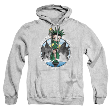 Athletic heather pullover hoodie with Betty Boop Nyc graphic