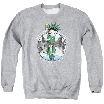 Athletic heather men's crewneck sweatshirt with Betty Boop Nyc graphic