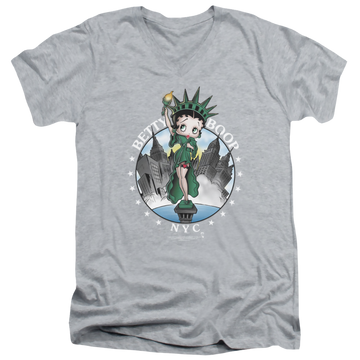 Athletic heather men's v-neck t-shirt with Betty Boop Nyc graphic