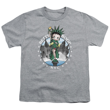 Athletic heather youth t-shirt for ages 8 to 12 with Betty Boop Nyc graphic