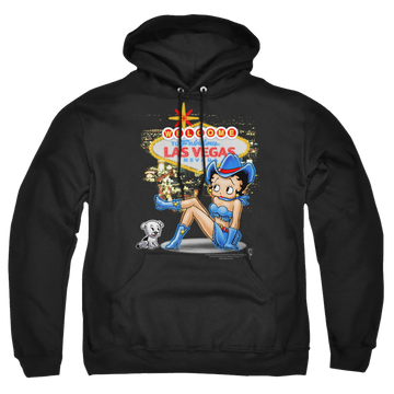 Black pullover hoodie with Betty Boop Welcome Las Vegas graphic