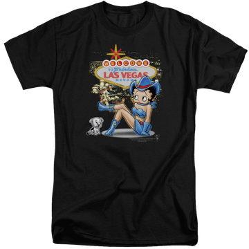 Black men's tall fit t-shirt with Betty Boop Welcome Las Vegas graphic